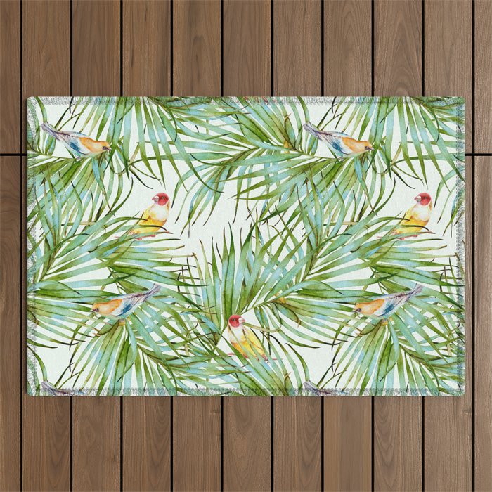 Birds on the leaves of the jungle Outdoor Rug Gallery Image 1
