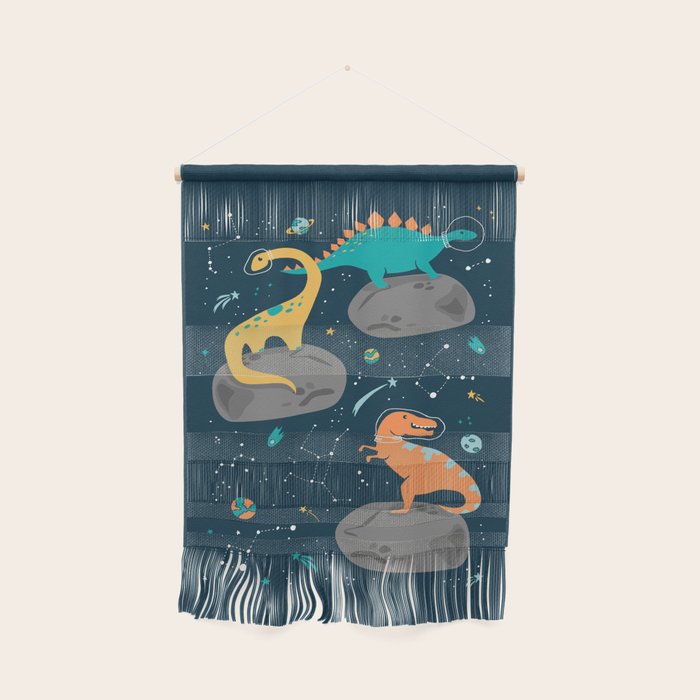 Dinosaurs Floating on an Asteroid Wall Hanging Gallery Image 1