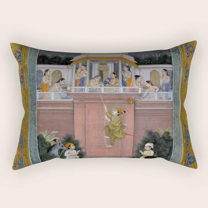 Prince Climbing Tower Manuscript Mughal India Rectangular Pillow Gallery Image 1