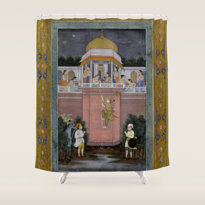 Prince Climbing Tower Manuscript Mughal India Shower Curtain Gallery Image 1