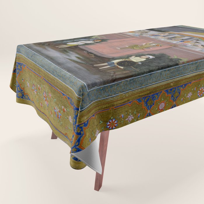 Prince Climbing Tower Manuscript Mughal India Tablecloth Gallery Image 1
