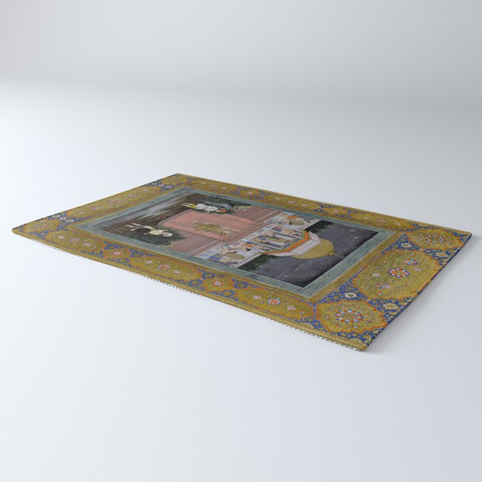 Prince Climbing Tower Manuscript Mughal India Rug Gallery Image 3