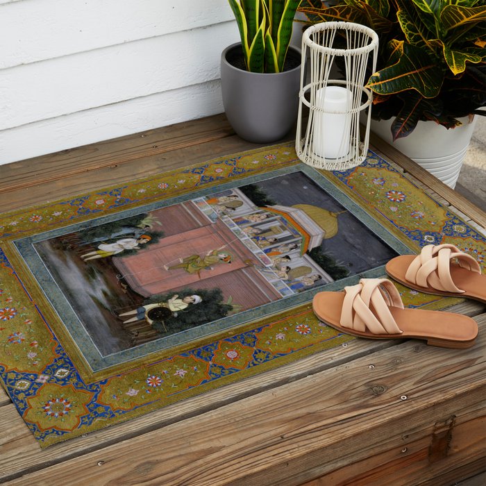 Prince Climbing Tower Manuscript Mughal India Outdoor Rug Gallery Image 2