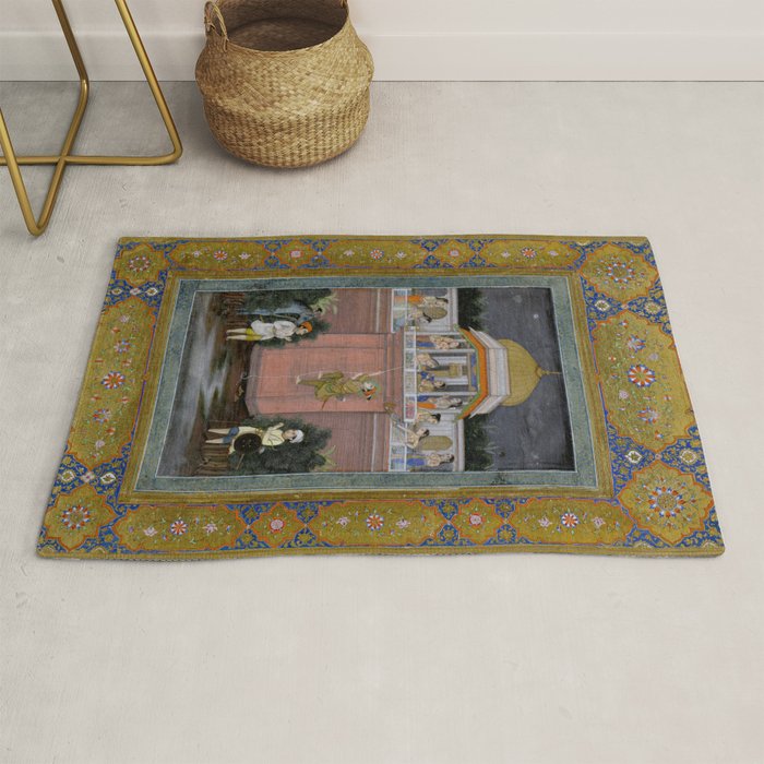 Prince Climbing Tower Manuscript Mughal India Rug Gallery Image 1
