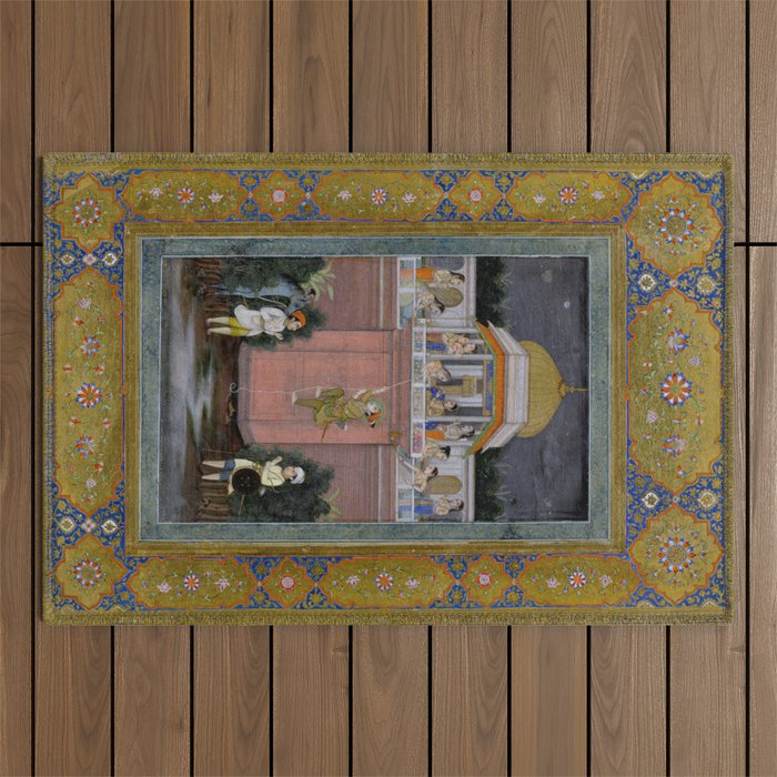 Prince Climbing Tower Manuscript Mughal India Outdoor Rug Gallery Image 1