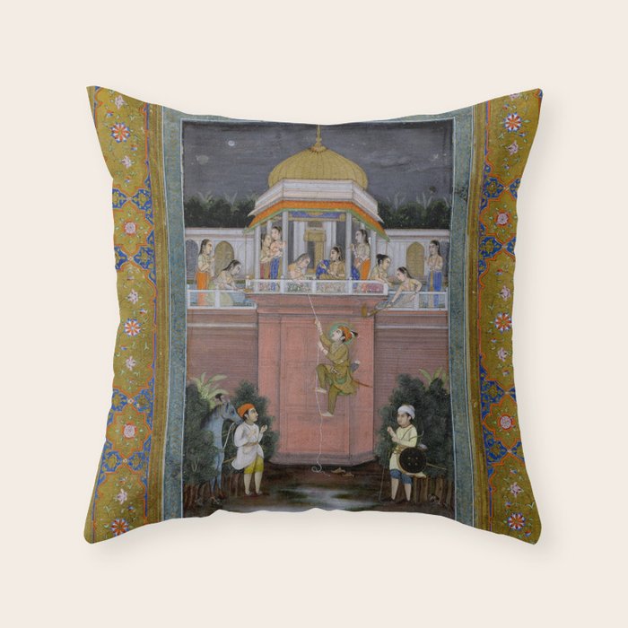 Prince Climbing Tower Manuscript Mughal India Throw Pillow Gallery Image 6