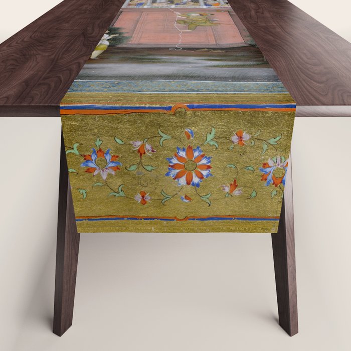 Prince Climbing Tower Manuscript Mughal India Table Runner Gallery Image 1