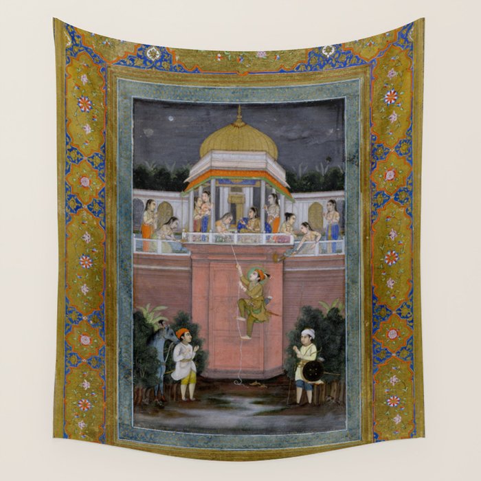Prince Climbing Tower Manuscript Mughal India Wall Tapestry Gallery Image 4