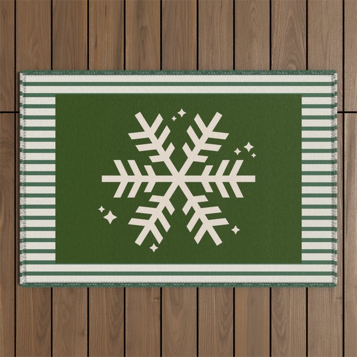 Snowflake Green Striped Outdoor Rug Gallery Image 1