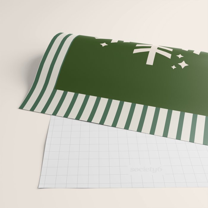 Snowflake Green Striped Wrapping Paper Gallery Image 2