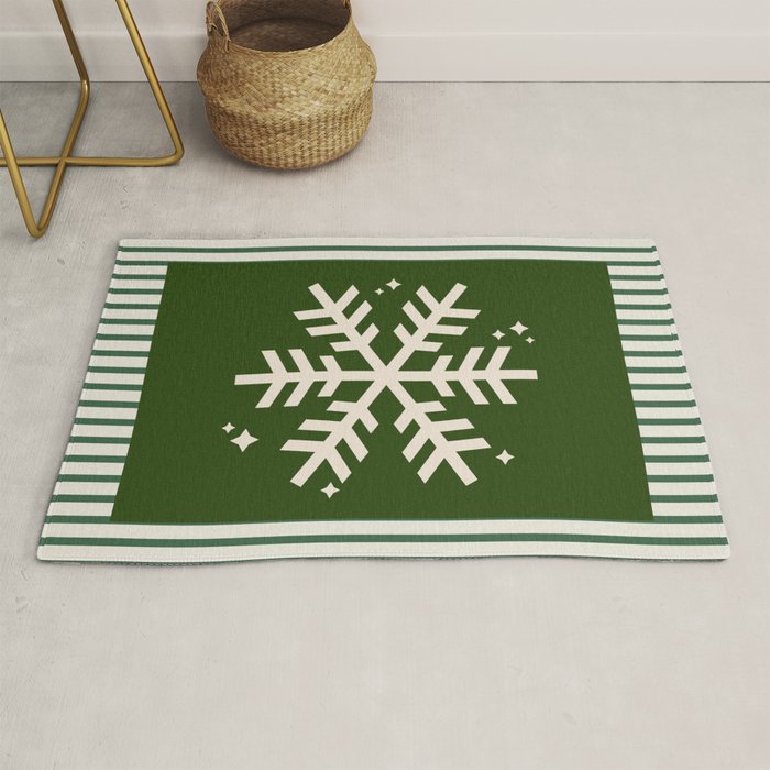 Snowflake Green Striped Rug Gallery Image 1