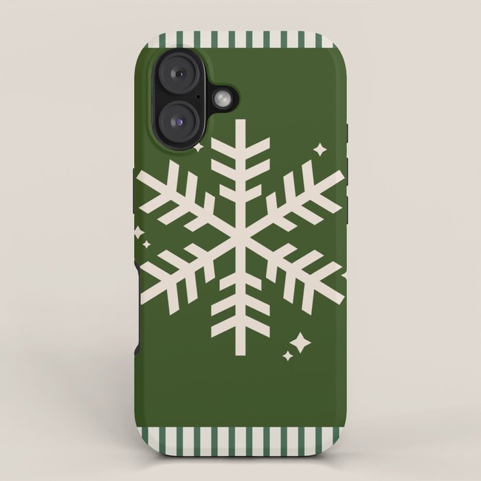 Snowflake Green Striped iPhone Case Gallery Image 1