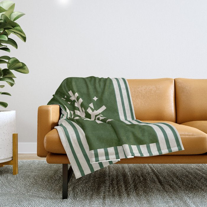 Snowflake Green Striped Throw Blanket Gallery Image 1