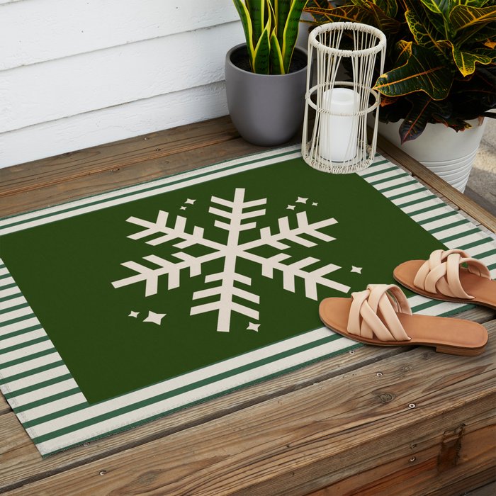 Snowflake Green Striped Outdoor Rug Gallery Image 2