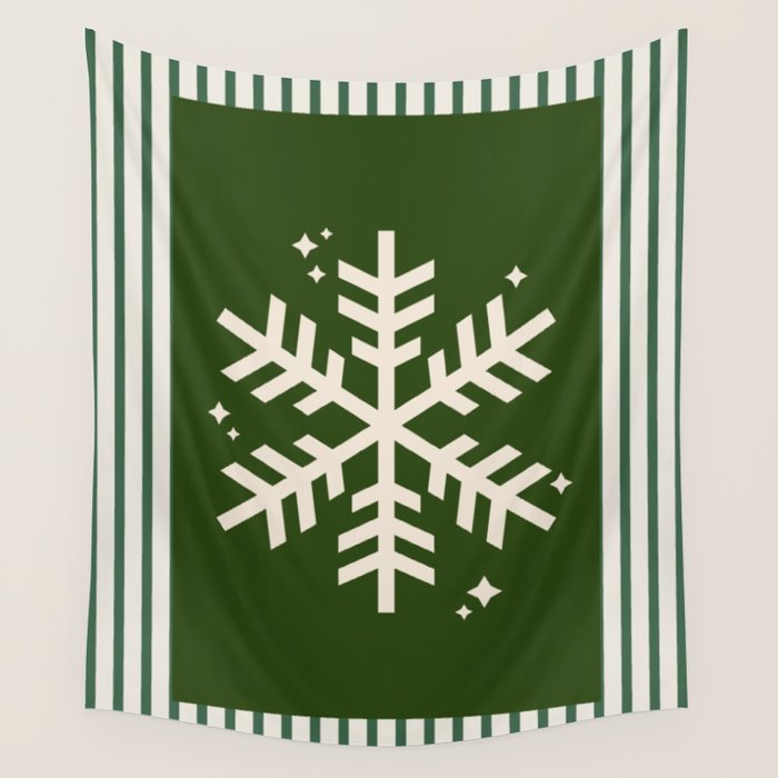 Snowflake Green Striped Wall Tapestry Gallery Image 4