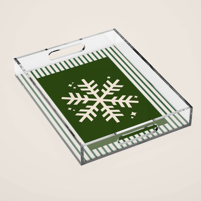 Snowflake Green Striped Acrylic Tray Gallery Image 1