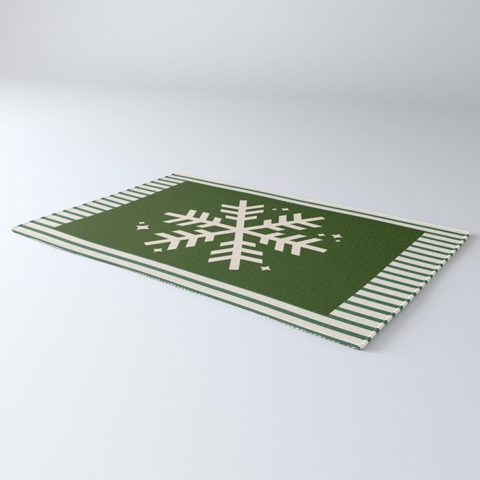Snowflake Green Striped Rug Gallery Image 3