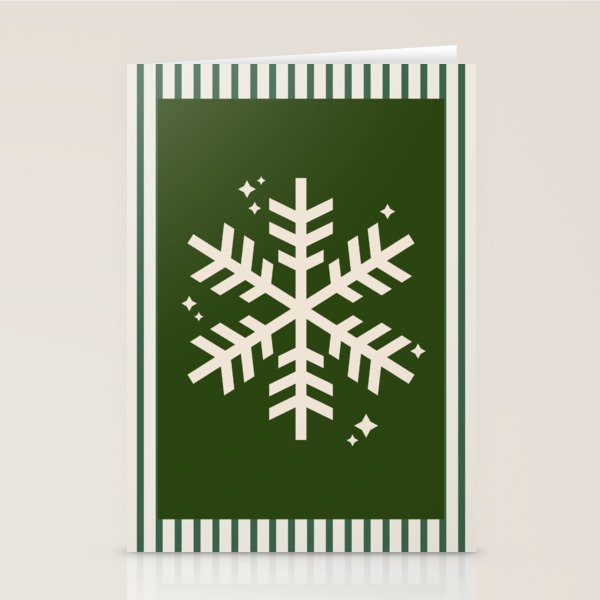 Snowflake Green Striped Stationery Card Gallery Image 2
