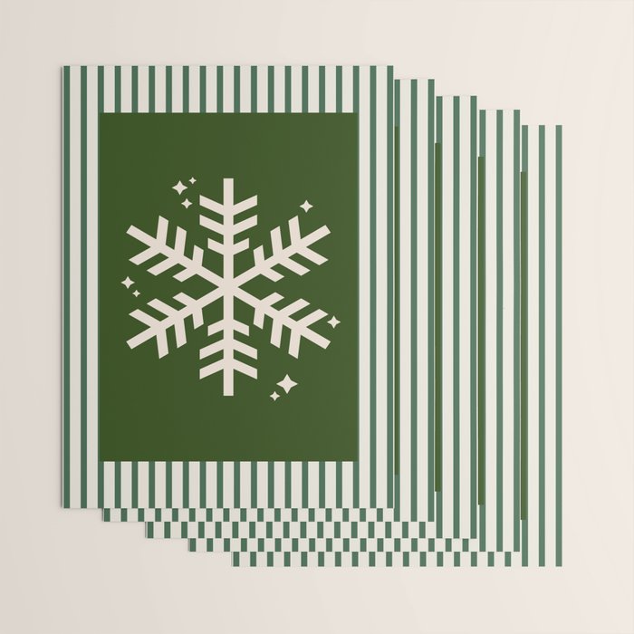 Snowflake Green Striped Wrapping Paper Gallery Image 3