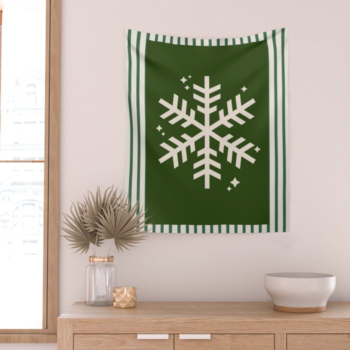 Snowflake Green Striped Wall Tapestry Gallery Image 2