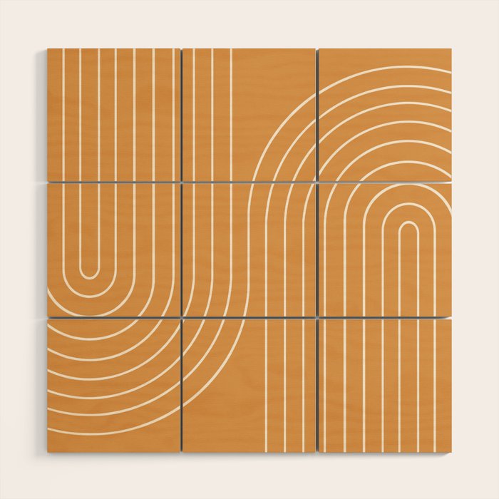 Minimal Line Curvature XII Orange Mid Century Modern Arch Abstract Wood Wall Art Gallery Image 1