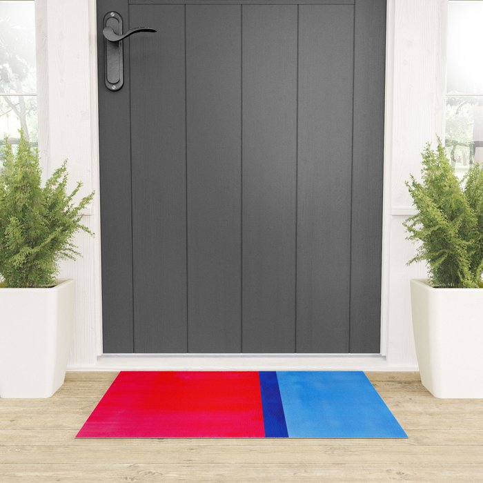 Cerulean Blue Red  Welcome Mat Gallery Image 3