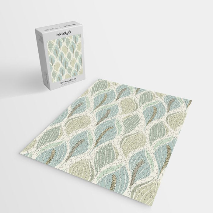 Minimalistic flow Peace lily soft green pattern Jigsaw Puzzle Gallery Image 2