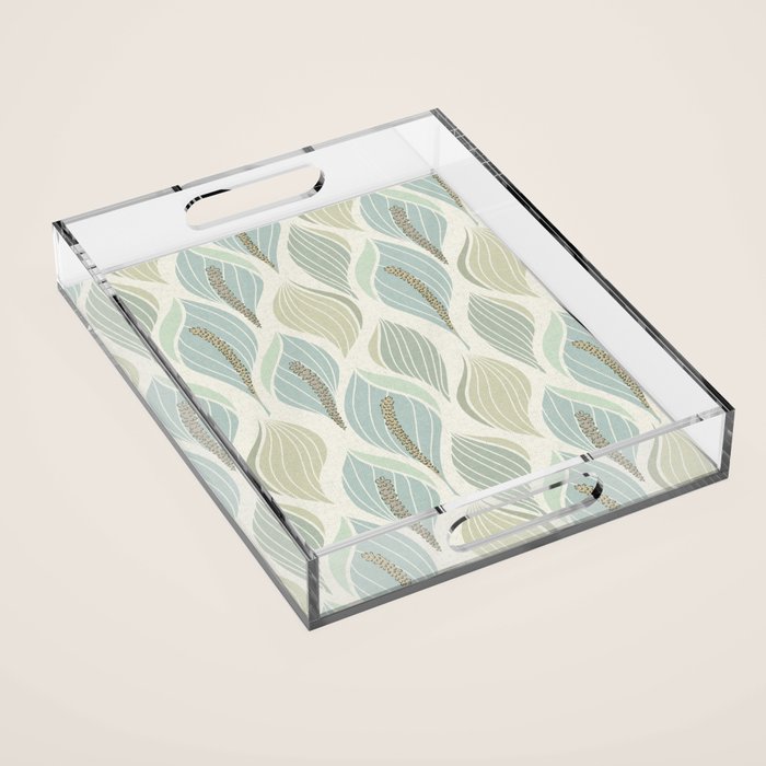 Minimalistic flow Peace lily soft green pattern Acrylic Tray Gallery Image 1