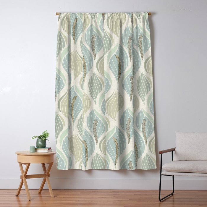 Minimalistic flow Peace lily soft green pattern Window Curtain Gallery Image 1