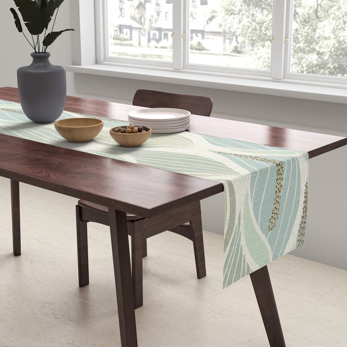 Minimalistic flow Peace lily soft green pattern Table Runner Gallery Image 2