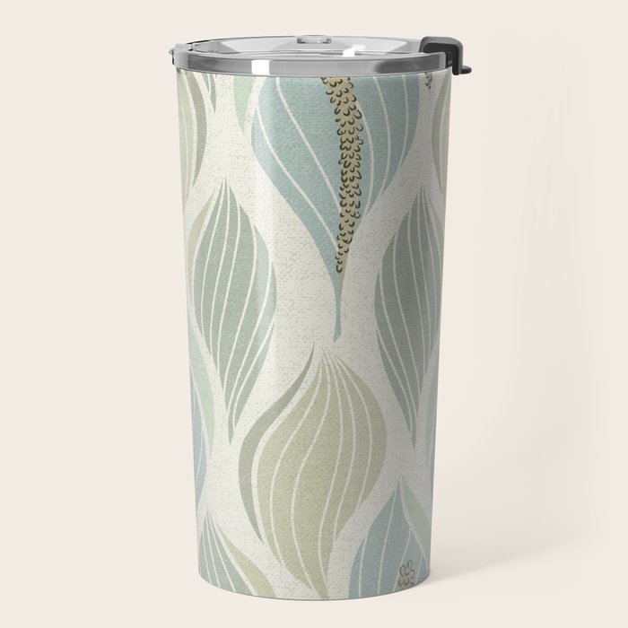 Minimalistic flow Peace lily soft green pattern Travel Mug Gallery Image 2