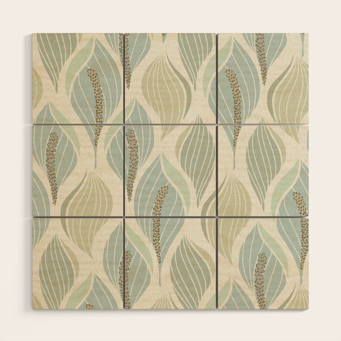 Minimalistic flow Peace lily soft green pattern Wood Wall Art Gallery Image 1