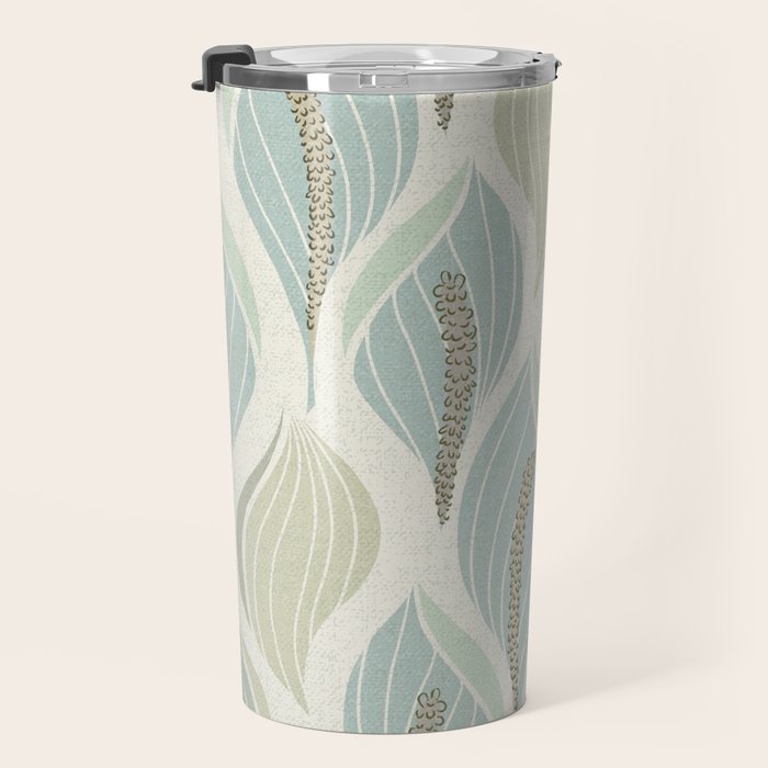 Minimalistic flow Peace lily soft green pattern Travel Mug Gallery Image 3
