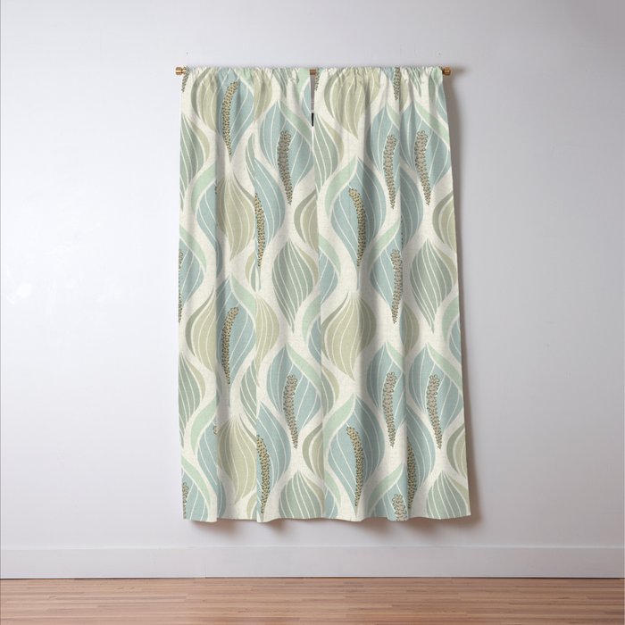 Minimalistic flow Peace lily soft green pattern Window Curtain Gallery Image 3