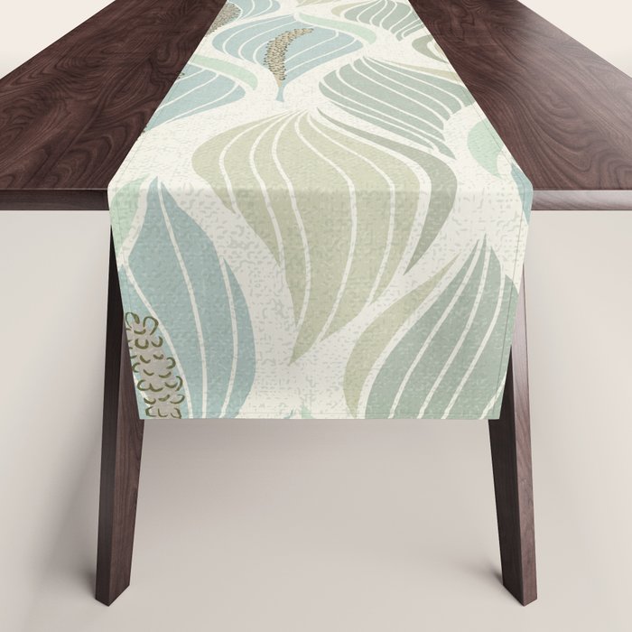 Minimalistic flow Peace lily soft green pattern Table Runner Gallery Image 1