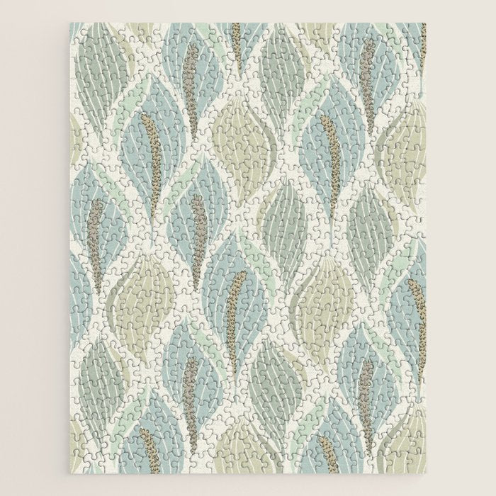 Minimalistic flow Peace lily soft green pattern Jigsaw Puzzle Gallery Image 1
