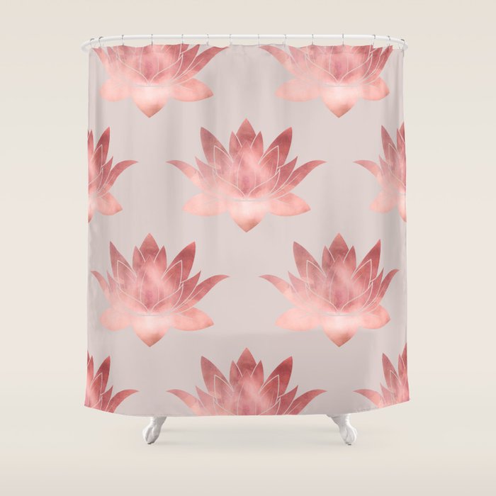 Pink Lotus Flower | Watercolor Texture Shower Curtain Gallery Image 1