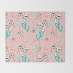 Merkittens with Pearls on blush Throw Blanket Gallery Image 2