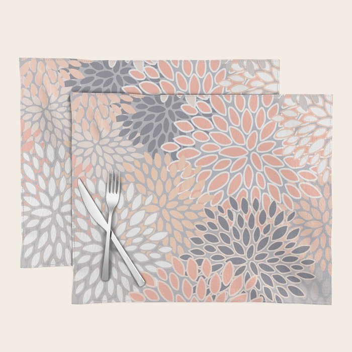 Flowers Abstract Print, Coral, Peach, Gray Placemat Gallery Image 1