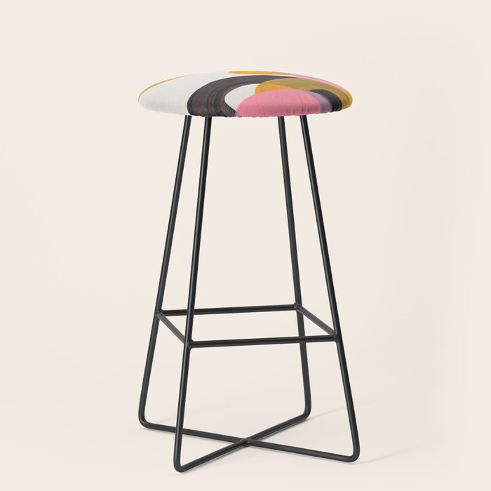 Hills Mid Century Modern Minimalist Fun Colorful Abstract Shapes Pink Yellow Black by Ejaaz Haniff Stool Gallery Image 1