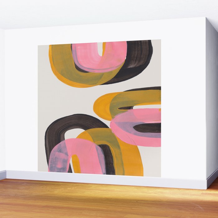 Hills Mid Century Modern Minimalist Fun Colorful Abstract Shapes Pink Yellow Black by Ejaaz Haniff Wall Mural Gallery Image 2