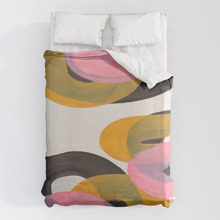 Hills Mid Century Modern Minimalist Fun Colorful Abstract Shapes Pink Yellow Black by Ejaaz Haniff Duvet Cover Gallery Image 1