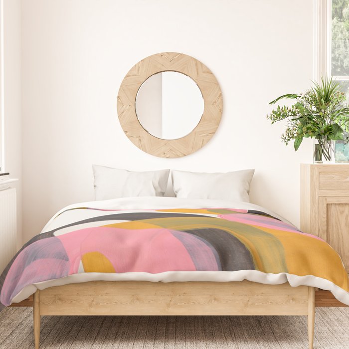 Hills Mid Century Modern Minimalist Fun Colorful Abstract Shapes Pink Yellow Black by Ejaaz Haniff Duvet Cover Gallery Image 3