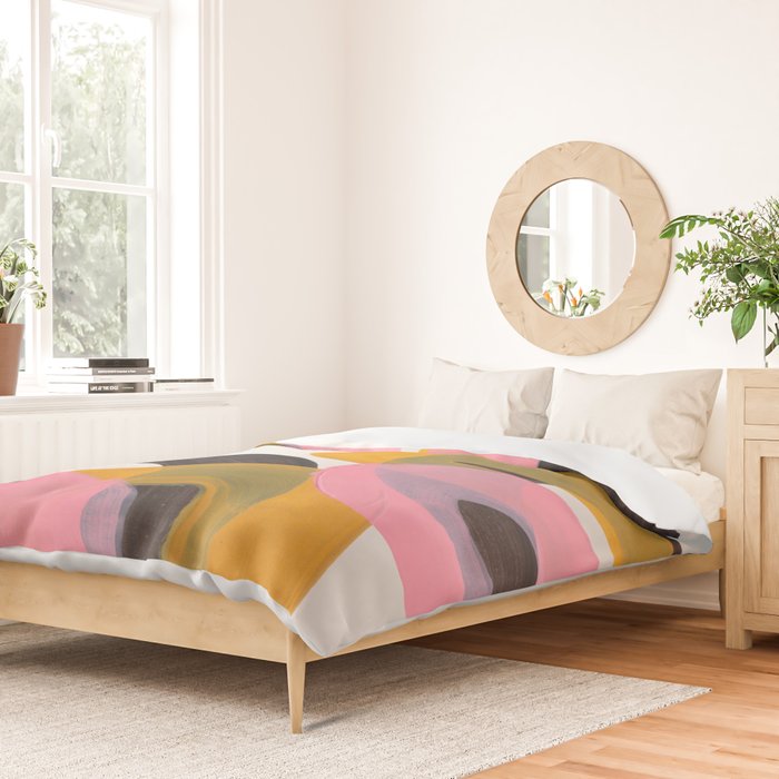 Hills Mid Century Modern Minimalist Fun Colorful Abstract Shapes Pink Yellow Black by Ejaaz Haniff Duvet Cover Gallery Image 2
