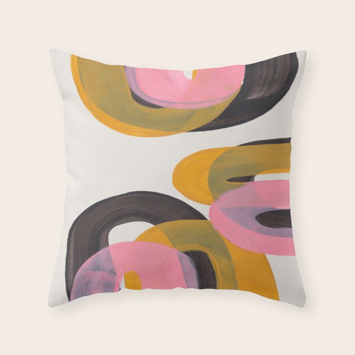 Hills Mid Century Modern Minimalist Fun Colorful Abstract Shapes Pink Yellow Black by Ejaaz Haniff Throw Pillow Gallery Image 1