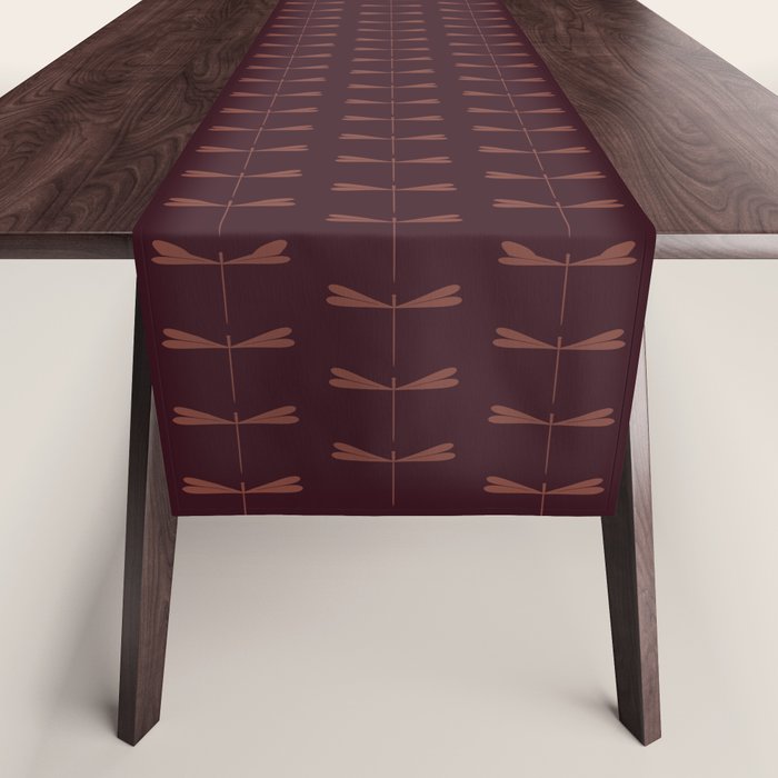 Dragonfly Pattern III Dark Red Table Runner Gallery Image 1