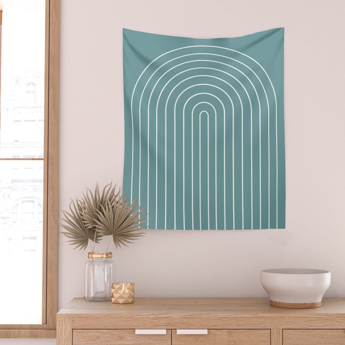 Minimal Arch XXIV Beachy Teal Modern Geometric Lines Wall Tapestry Gallery Image 2