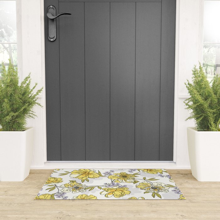 Luxurious pattern with yellow flowers Welcome Mat Gallery Image 3