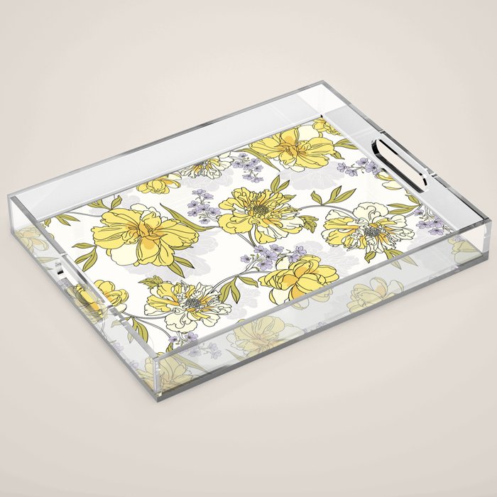 Luxurious pattern with yellow flowers Acrylic Tray Gallery Image 1