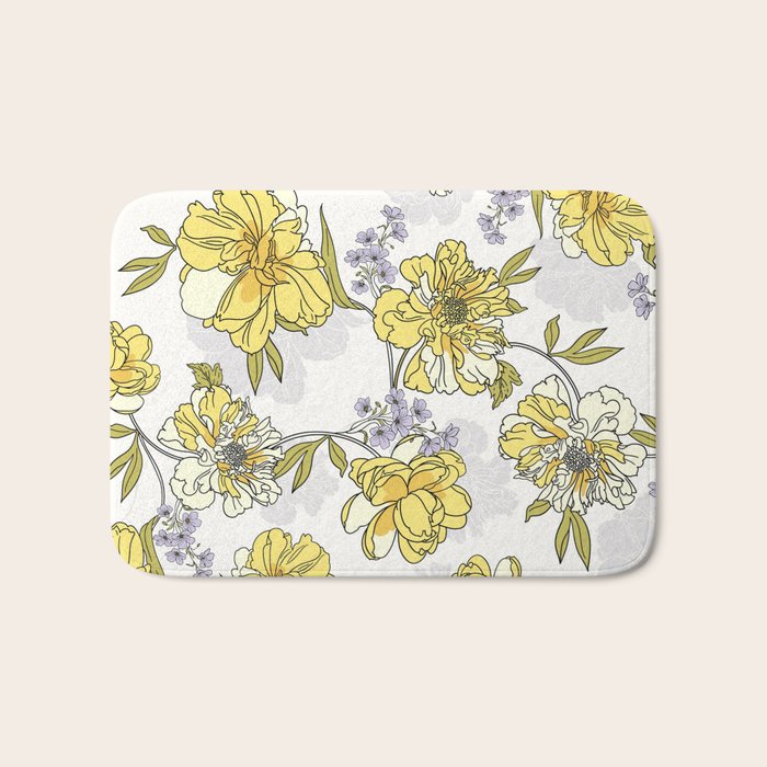 Luxurious pattern with yellow flowers Bath Mat Gallery Image 1